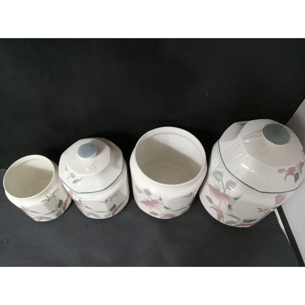 Mikasa Silk Flowers Set of 4 Canisters Vintage Ceramic Kitchen Storage F 3003